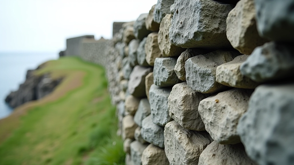 Close-up of ancient dry-stone fort walls showing detailed stone construction and weathered texture